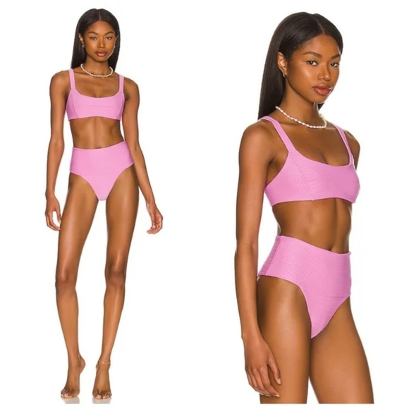 L*Space Jess Desi Bikini Set Rosebud Pink Ribbed - Picture 4 of 6